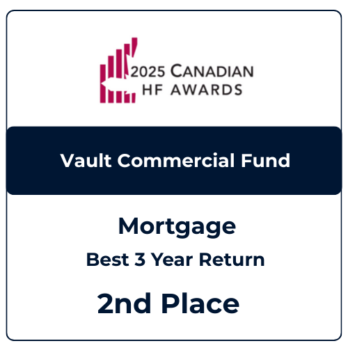 2025 Canadian HF Awards recognition for Vault Commercial Fund Best 3 Year Return Mortgage category second place